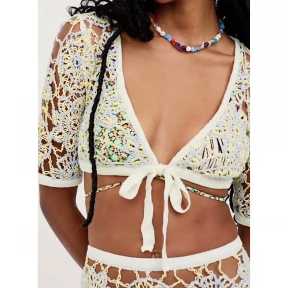 NWT For love & lemons 🍋 Crochet Lace Tie-Front Top and skirt